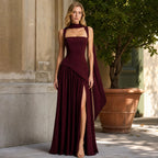 Women's Maxi Dress with Asymmetric Draped Waist and Front Split