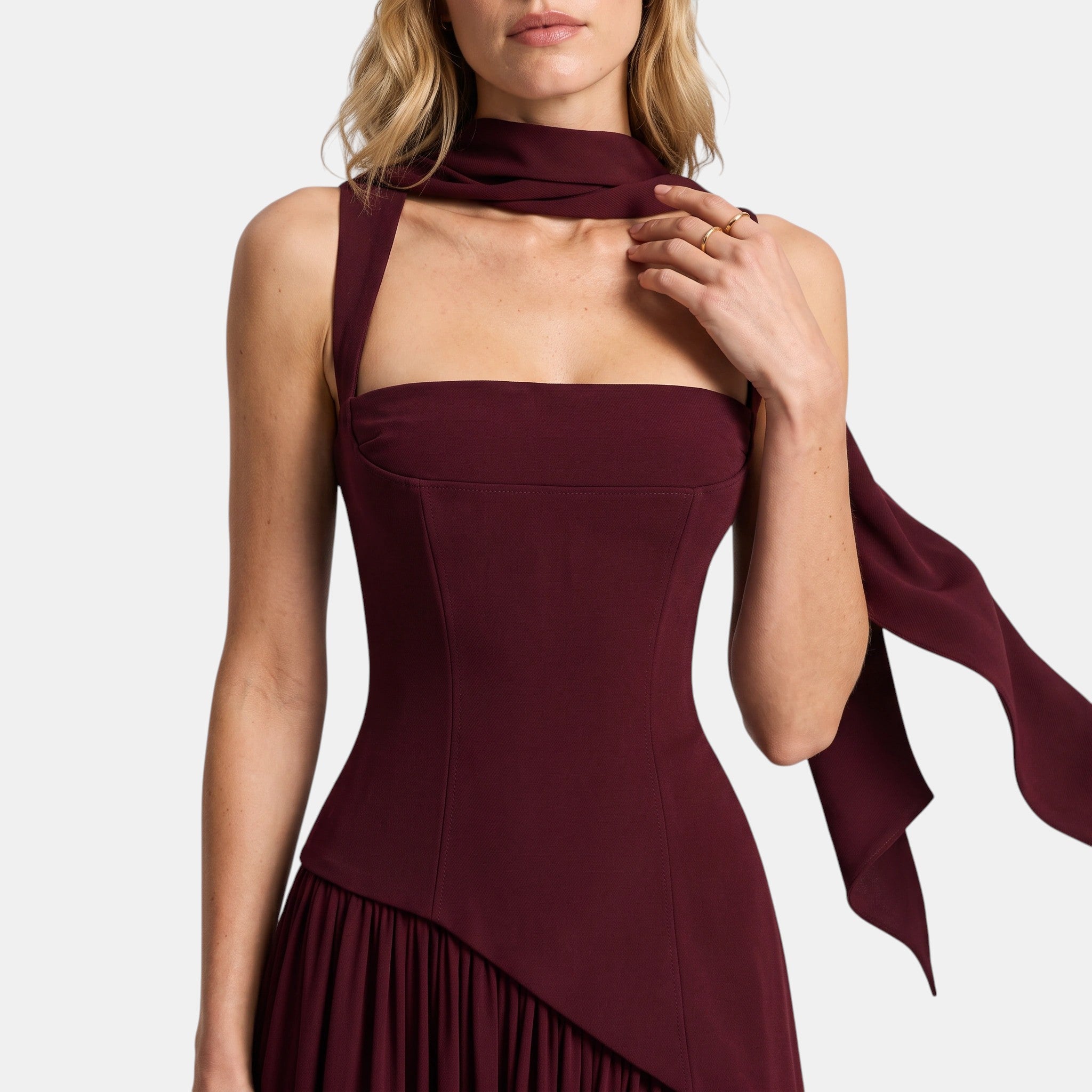 Women's Maxi Dress with Asymmetric Draped Waist and Front Split