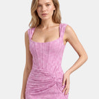 Women's Maxi Dress with Corset Bodice, Ruched Waist and Asymmetric Hem