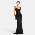 Women's Maxi Dress with Corset Bodice, Square Neckline and Draped Waist
