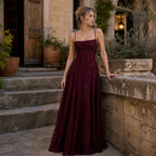 Women's Maxi Dress with Ruched Bodice and Spaghetti Straps