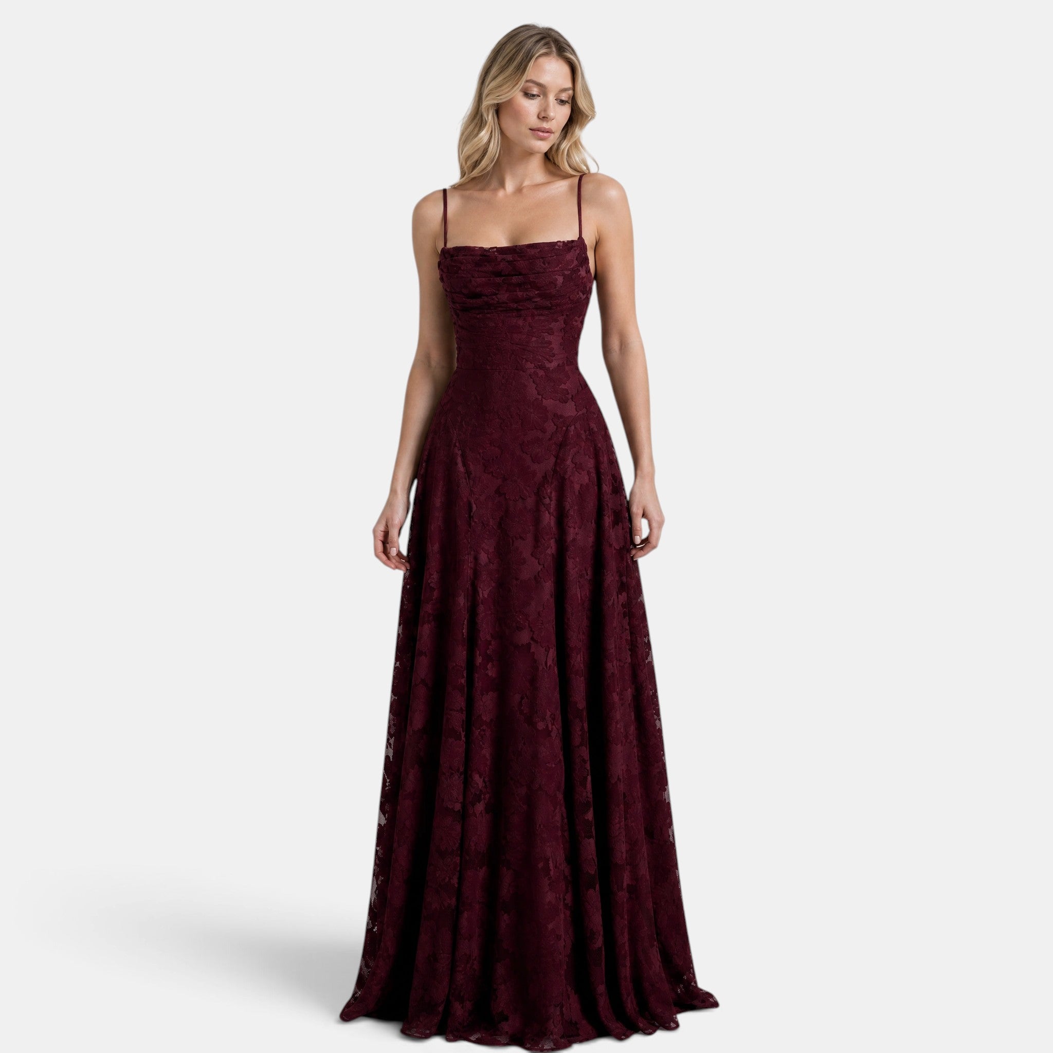 Women's Maxi Dress with Ruched Bodice and Spaghetti Straps