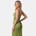 Women's Maxi Dress with Ruched Waist, Draped Front and Spaghetti Straps