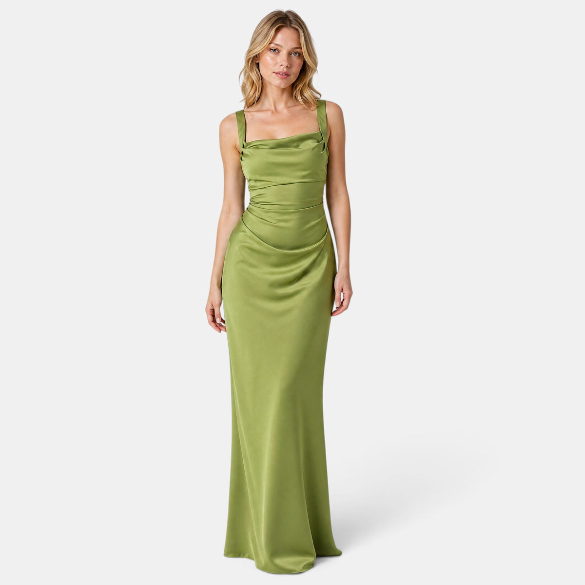 Women's Maxi Dress with Ruched Waist, Draped Front and Spaghetti Straps