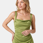 Women's Maxi Dress with Ruched Waist, Draped Front and Spaghetti Straps
