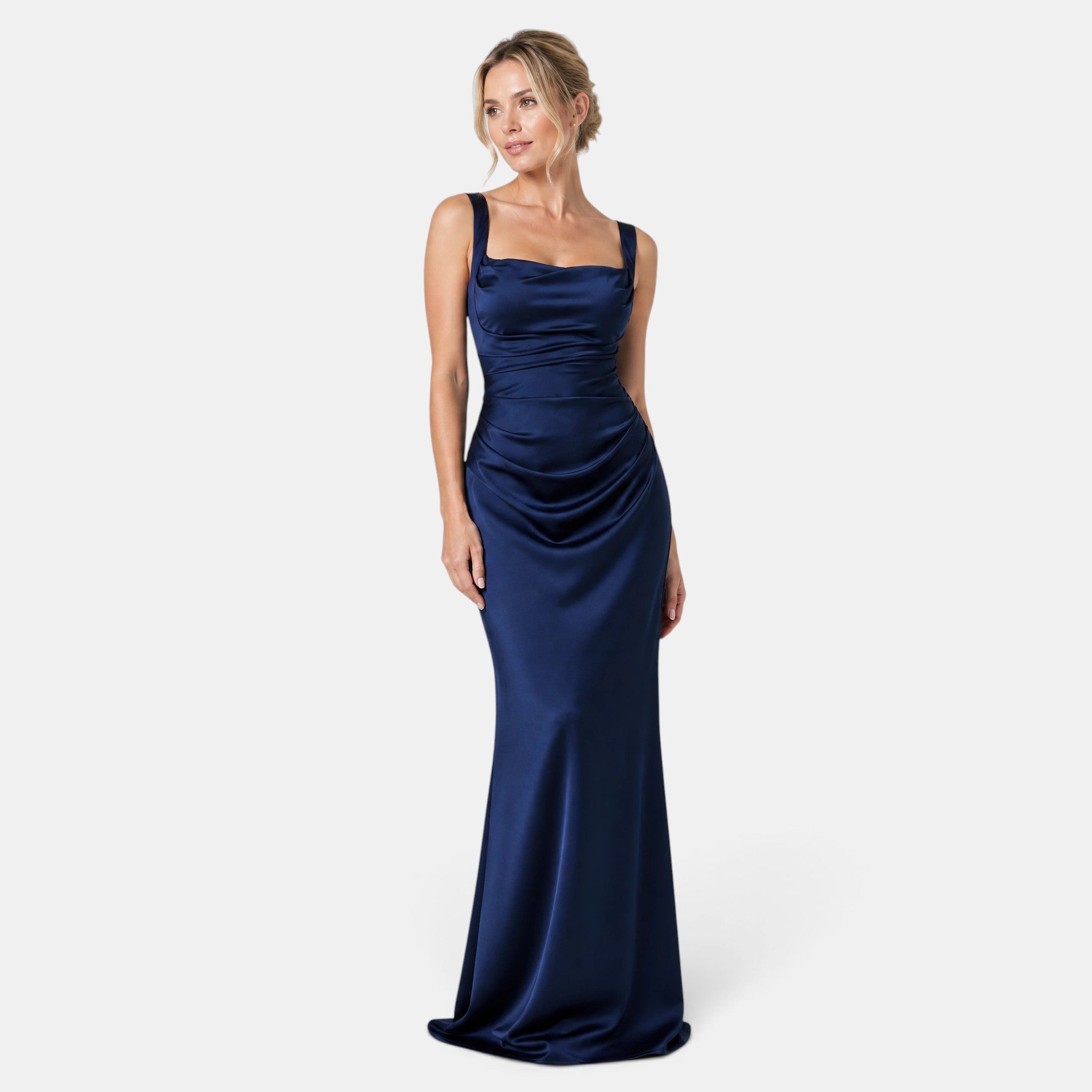 Women's Maxi Dress with Ruched Waist, Draped Front and Spaghetti Straps