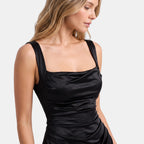 Women's Maxi Dress with Ruched Waist, Draped Front and Spaghetti Straps
