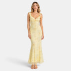 Women's Maxi Dress with Ruffle Straps and Tie Front Detail