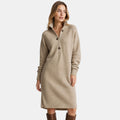 Women's Midi Dress with High Neck Button Placket and Long Sleeves