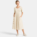 Women's Midi Dress with Short Sleeves and Button Detail