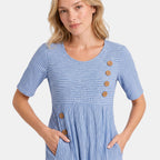 Women's Midi Dress with Short Sleeves and Button Detail