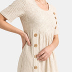 Women's Midi Dress with Short Sleeves and Button Detail