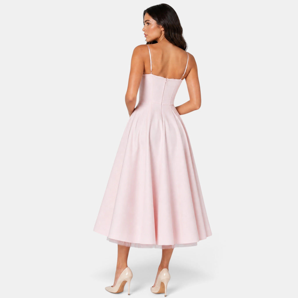 Women's Midi Dress with Spaghetti Straps and Pleated Skirt