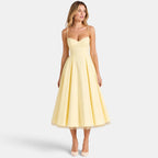 Women's Midi Dress with Spaghetti Straps and Pleated Skirt