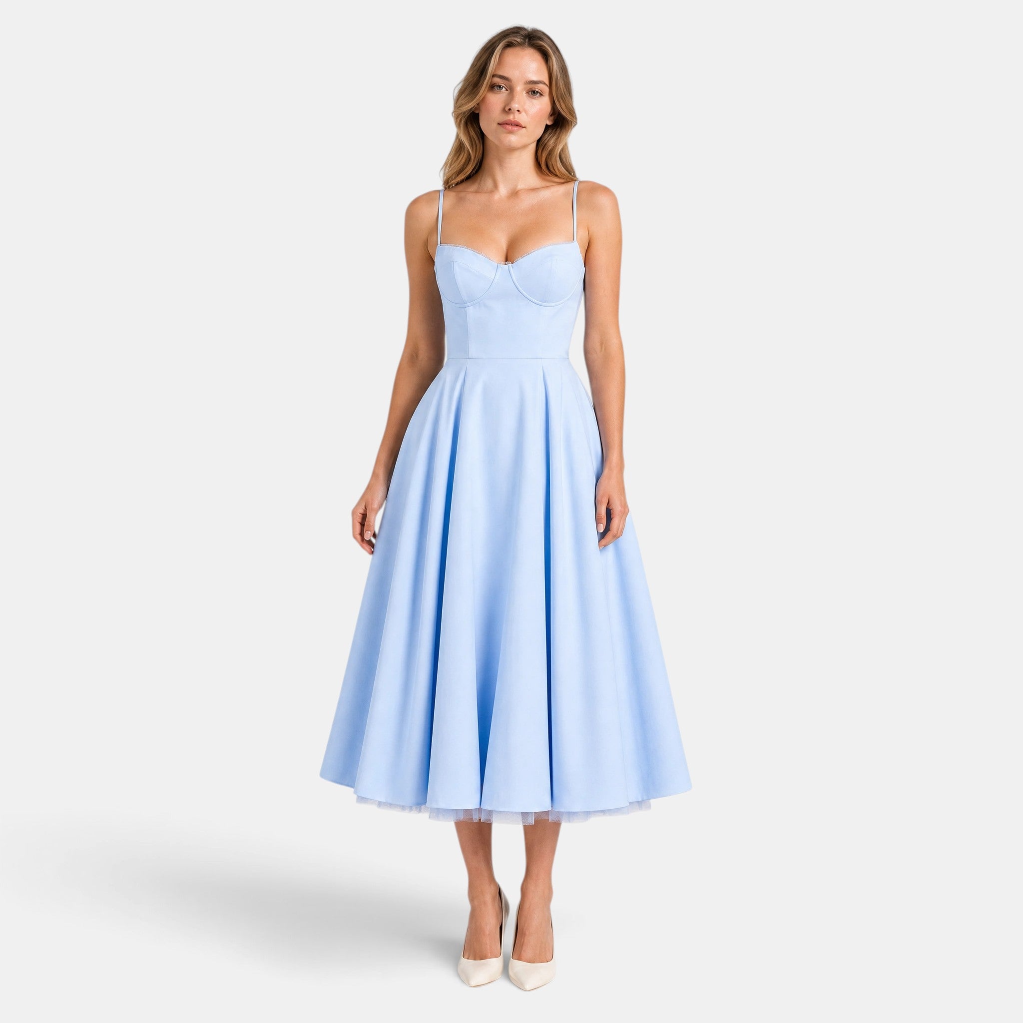 Women's Midi Dress with Spaghetti Straps and Pleated Skirt