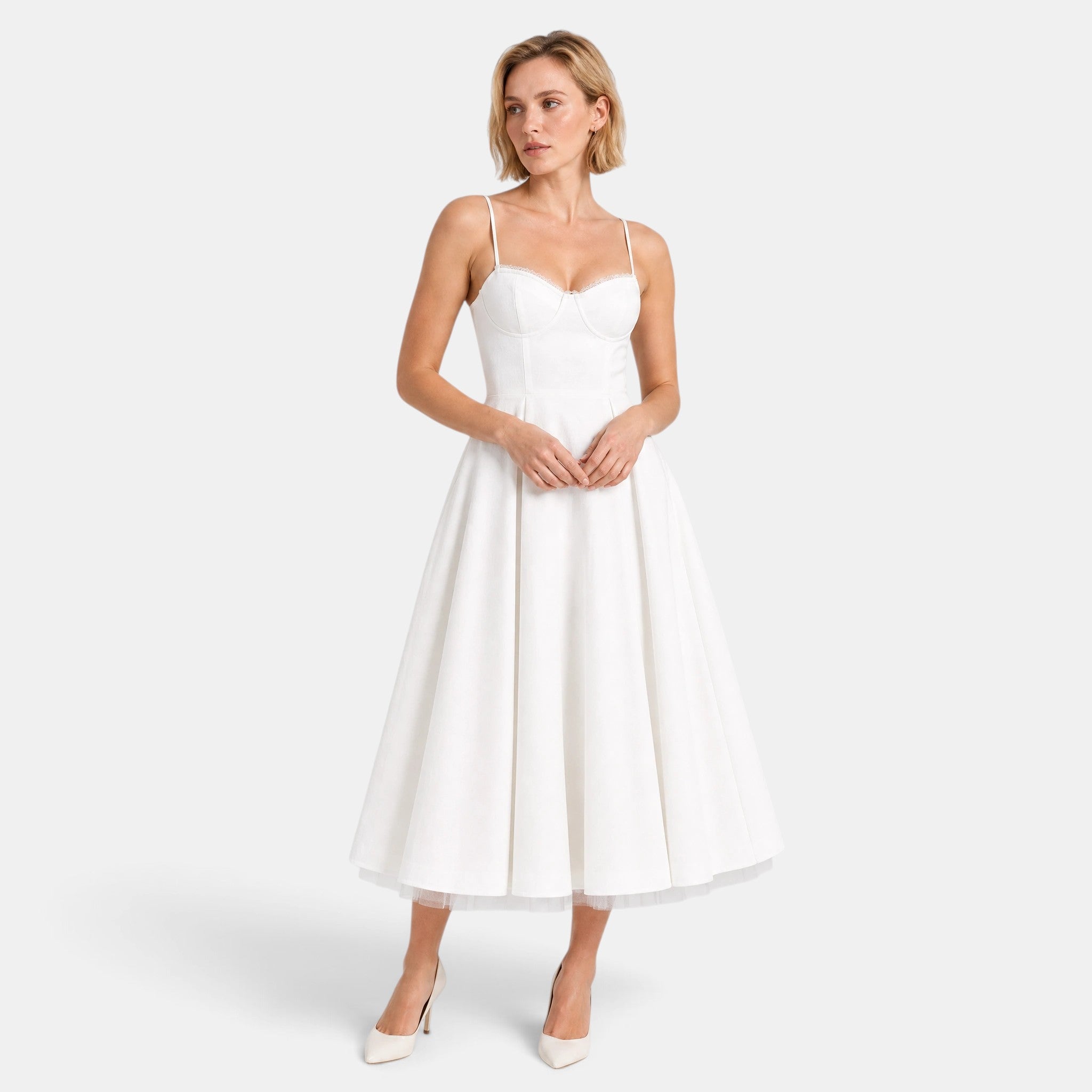 Women's Midi Dress with Spaghetti Straps and Pleated Skirt