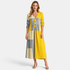 Women's Midi Dress with V Neck, Long Sleeves and Button Detail