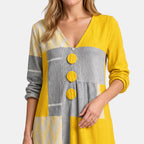 Women's Midi Dress with V Neck, Long Sleeves and Button Detail