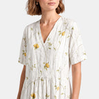 Women's Midi Dress with V Neck, Short Sleeves and Pockets