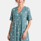 Women's Midi Dress with V Neck, Short Sleeves and Pockets