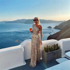 Women's One-Shoulder Sequin Maxi Dress with Side Slit for Formal Events