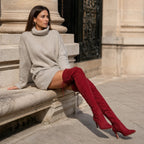 Women's Over the Knee Boots with Pointed Toe Zip Closure and High Heel