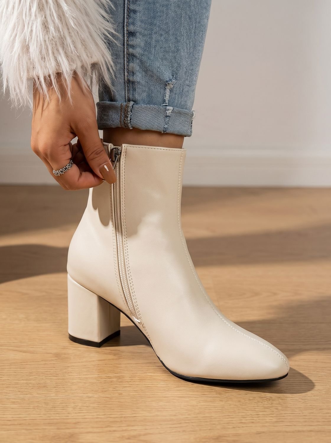 Pointed-Toe Block-Heel Side-Zip Ankle Boots for Women