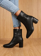 Pointed-Toe Block-Heel Side-Zip Ankle Boots for Women