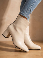 Pointed-Toe Block-Heel Side-Zip Ankle Boots for Women