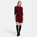 Women's Ribbed Knit Dress with Long Sleeves and Crew Neck