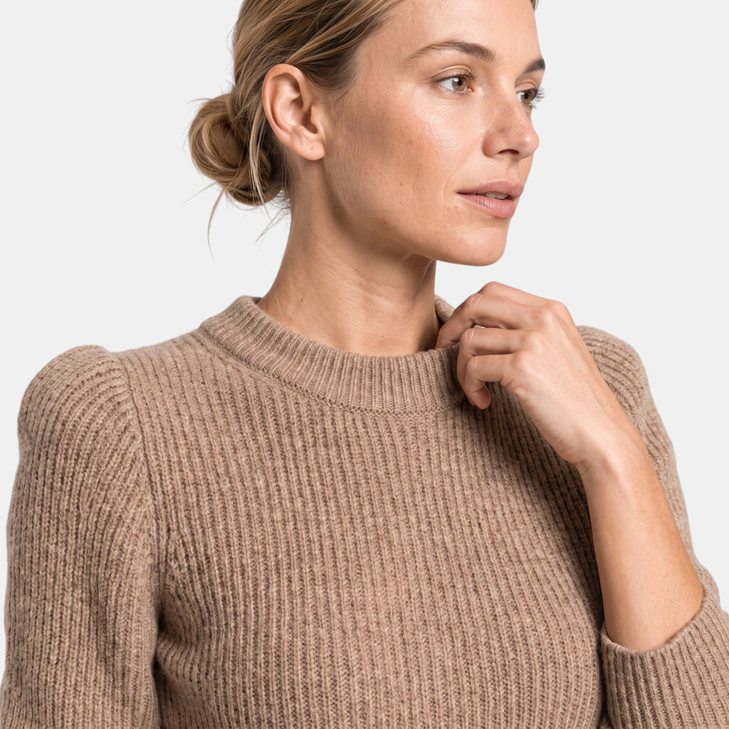 Women's Ribbed Knit Dress with Long Sleeves and Crew Neck