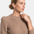Women's Ribbed Knit Dress with Long Sleeves and Crew Neck