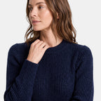 Women's Ribbed Knit Dress with Long Sleeves and Crew Neck
