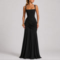 Women's Ruched Square-Neck Maxi Dress for Fall Weddings and Formal Events