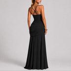 Women's Ruched Square-Neck Maxi Dress for Fall Weddings and Formal Events