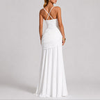 Women's Ruched Square-Neck Maxi Dress for Fall Weddings and Formal Events
