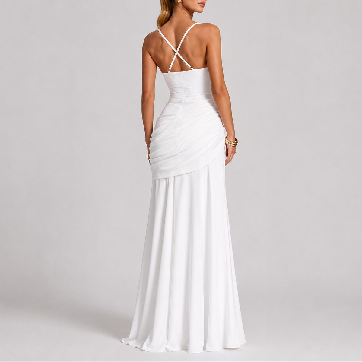 Women's Ruched Square-Neck Maxi Dress for Fall Weddings and Formal Events