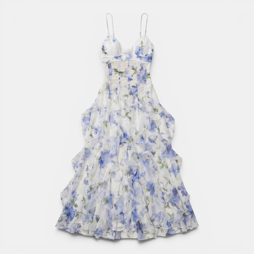 Women's Ruffled Maxi Dress Flowing Floral SnugBubs Australia