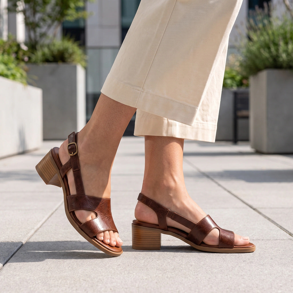 Women's Sandals with Buckle Strap and Low Heel