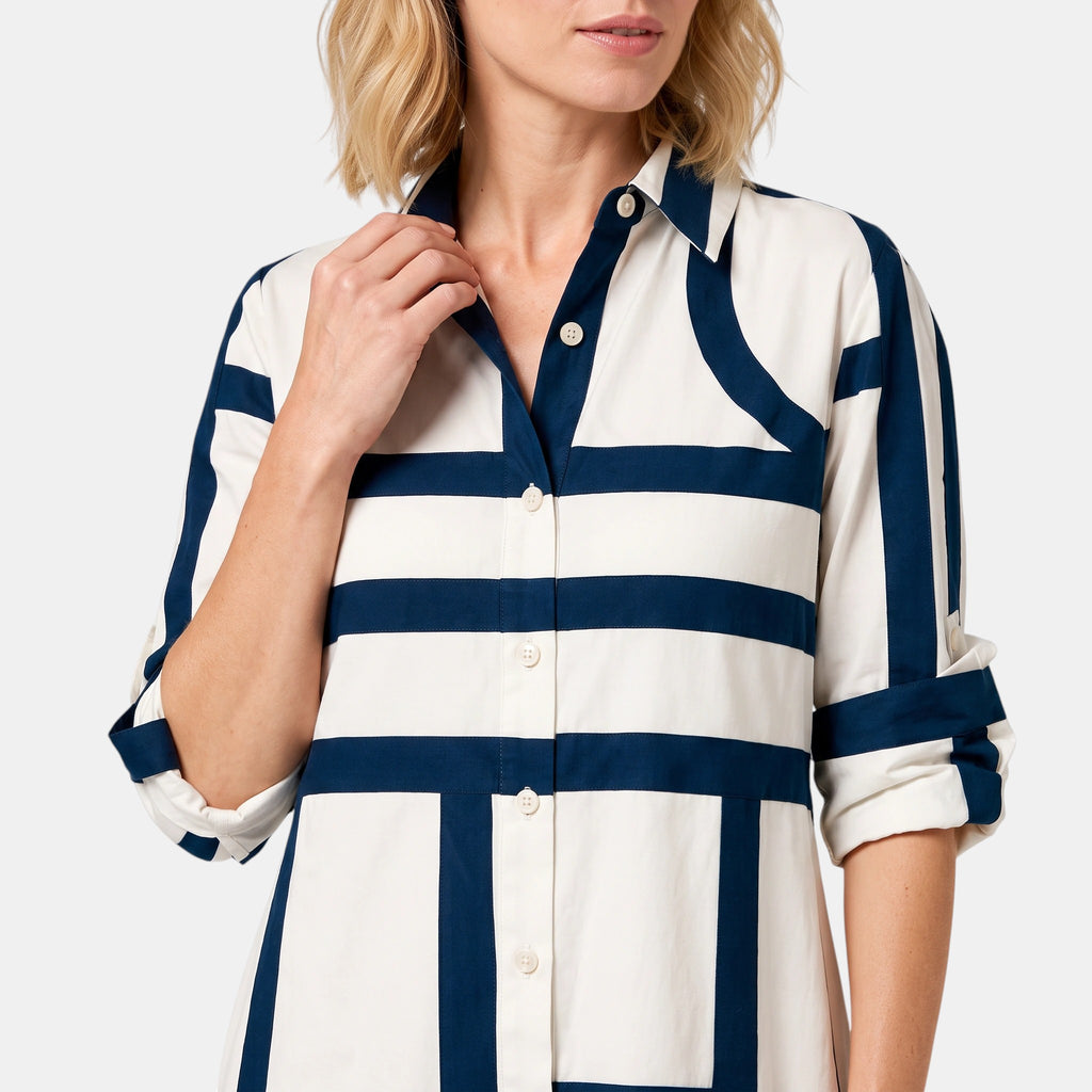 Women's Shirt Dress with Button Front, Collar and Long Sleeves