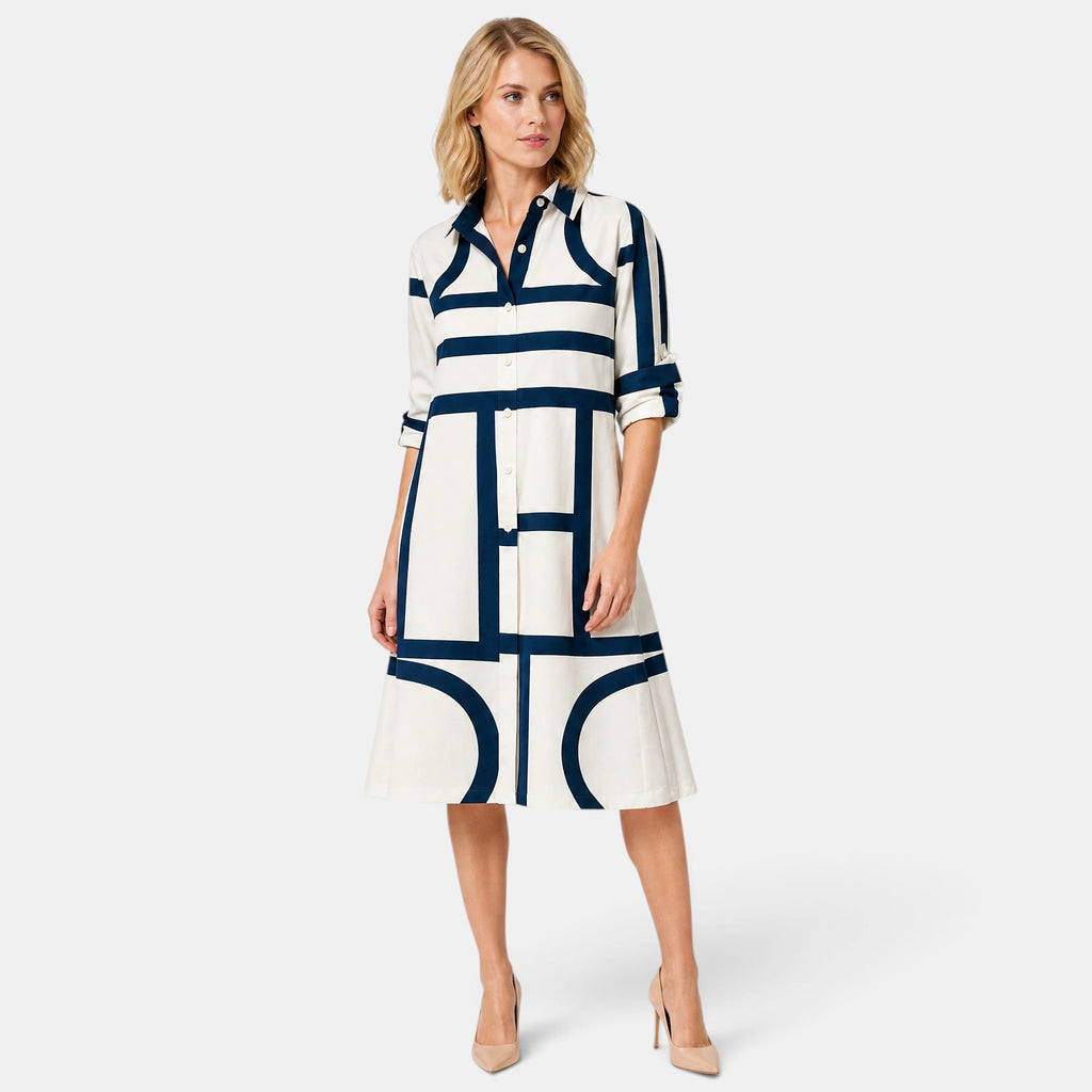 Women's Shirt Dress with Button Front, Collar and Long Sleeves