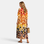 Women's Shirt Dress with Button Front, V Neck and Three Quarter Sleeves