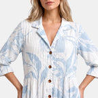 Women's Shirt Dress with Button Front, V Neck and Three Quarter Sleeves