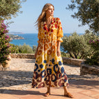 Women's Shirt Dress with Button Front, V Neck and Three Quarter Sleeves