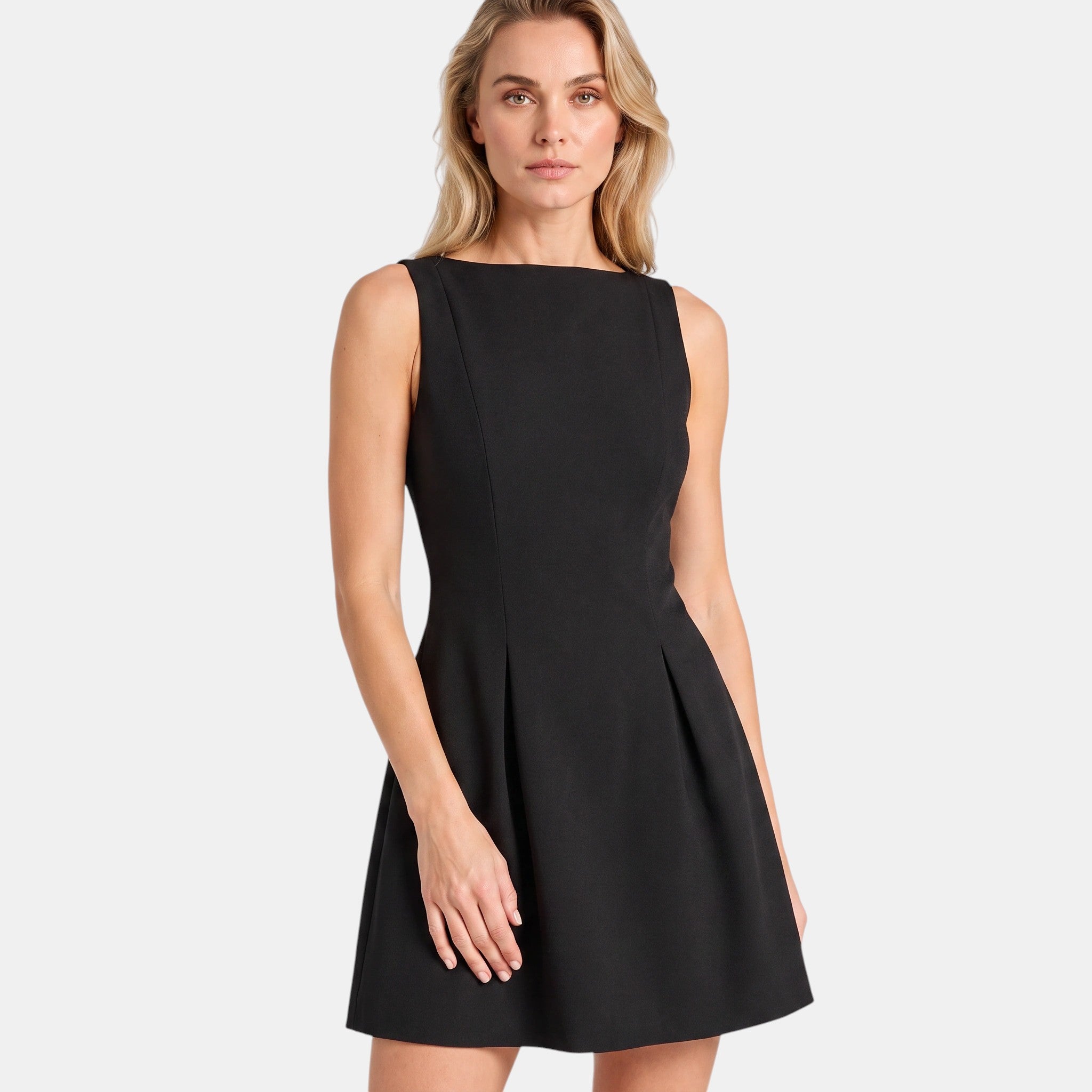Women's Sleeveless Mini Dress with A-Line Skirt and Side Pockets
