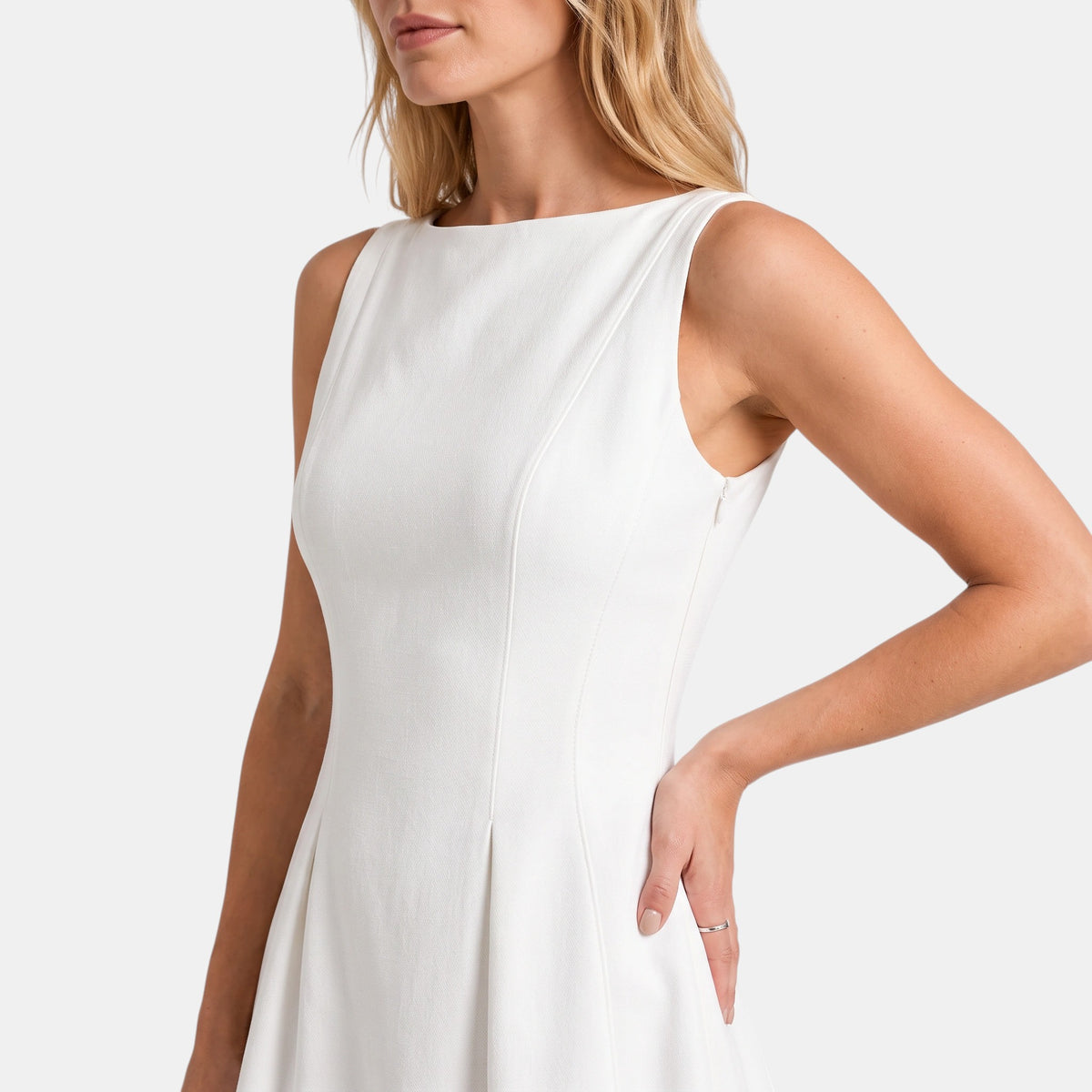 Women's Sleeveless Mini Dress with A-Line Skirt and Side Pockets