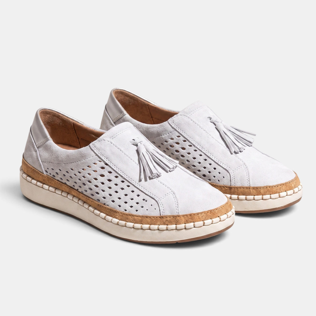Women's Slip On Shoes with Tassel Detail and Perforated Design