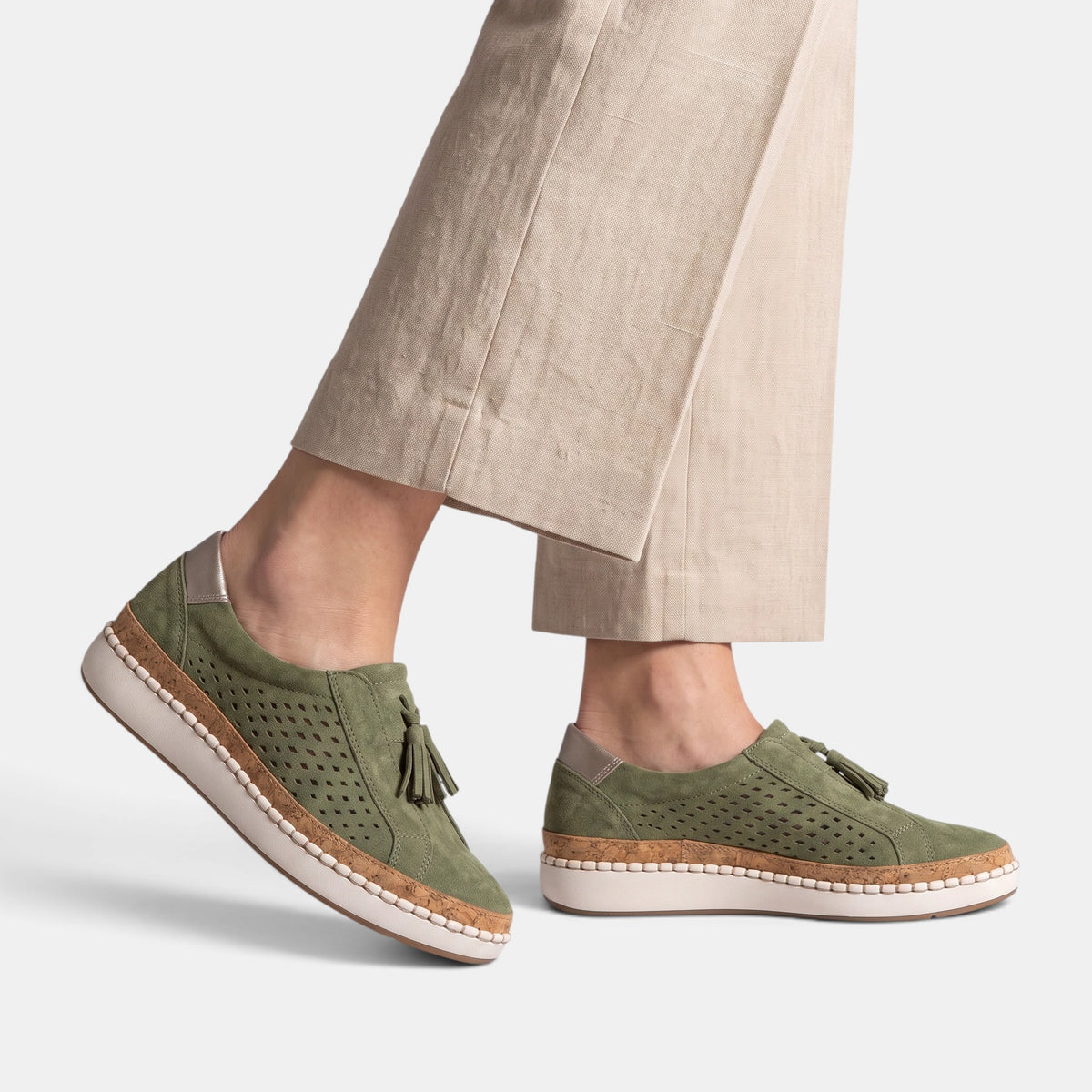 Women's Slip On Shoes with Tassel Detail and Perforated Design