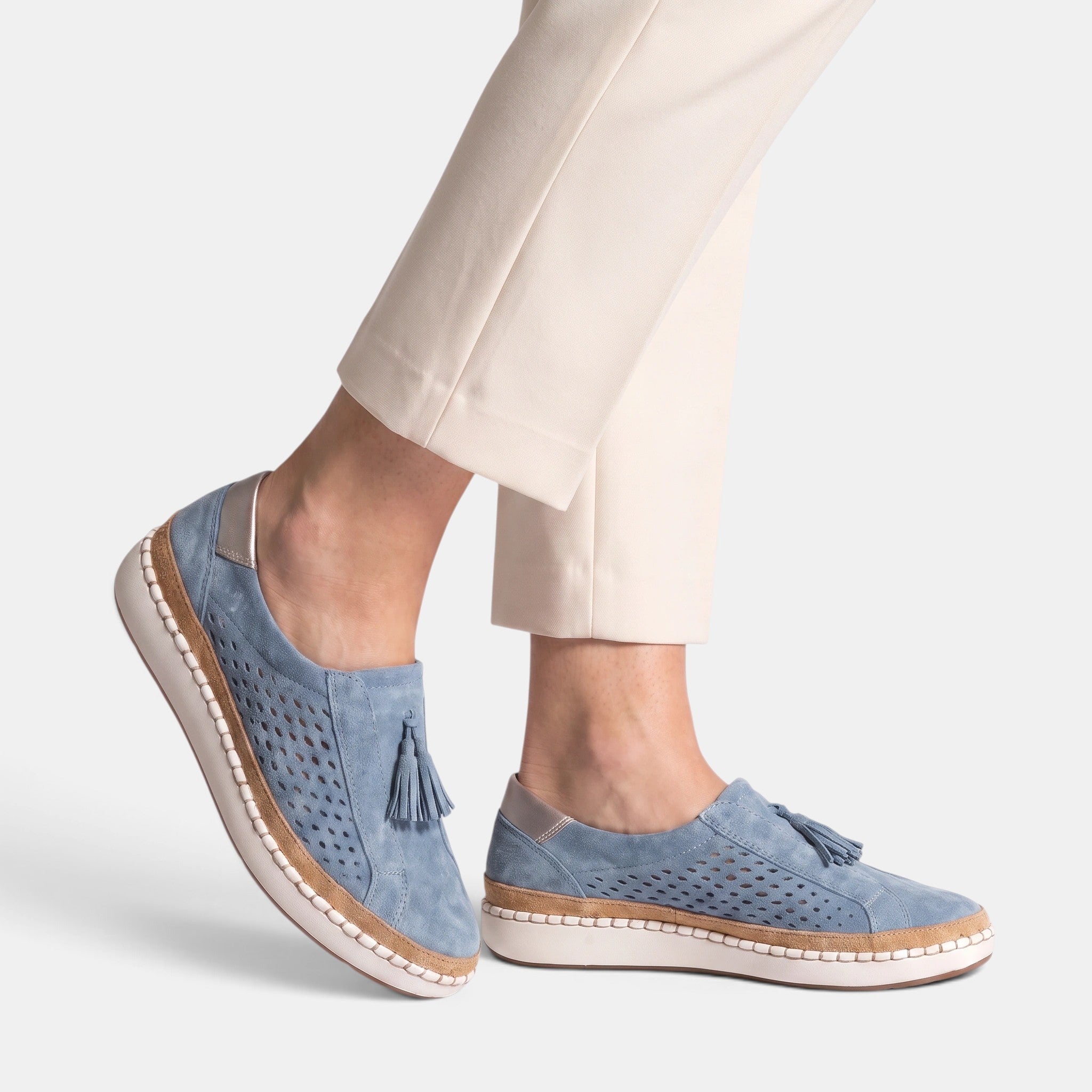 Women's Slip On Shoes with Tassel Detail and Perforated Design
