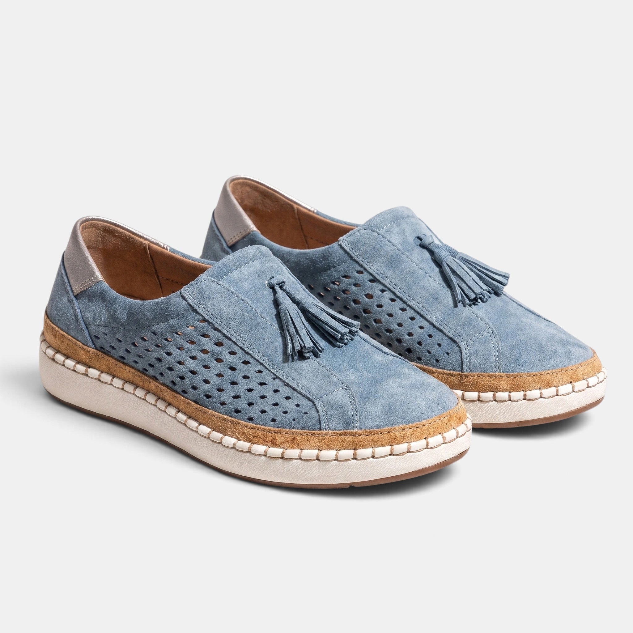 Women's Slip On Shoes with Tassel Detail and Perforated Design